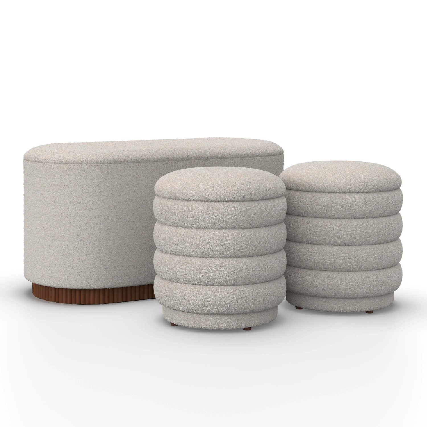 Bessagi Home Sitzbank Nina mit Stauraum inkl. 2 Hocker Bouclé Weiß