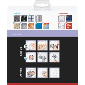 Verpackung des Tesa Handtuchrings Moon Edelstahloptik mit Montageanleitung.