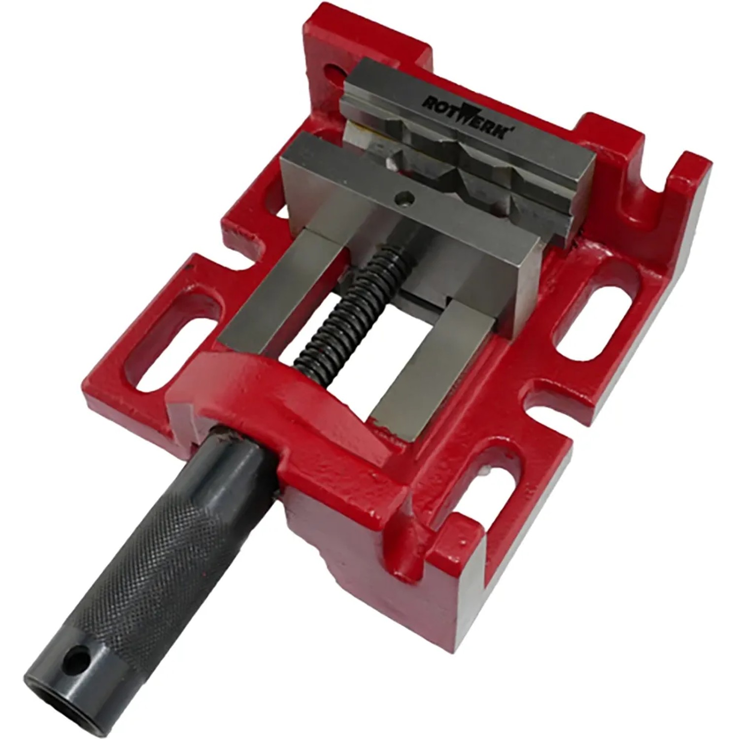 Rotwerk Maschinenschraubstock MSS75 VH, rot, mit Spannbacken und Anzugsspindel.