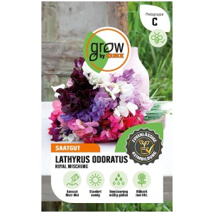 Samenpackung GROW by OBI Duftwicke Royal Mischung mit Blüten in Weiß, Pink, Rot, Violett und Blau.