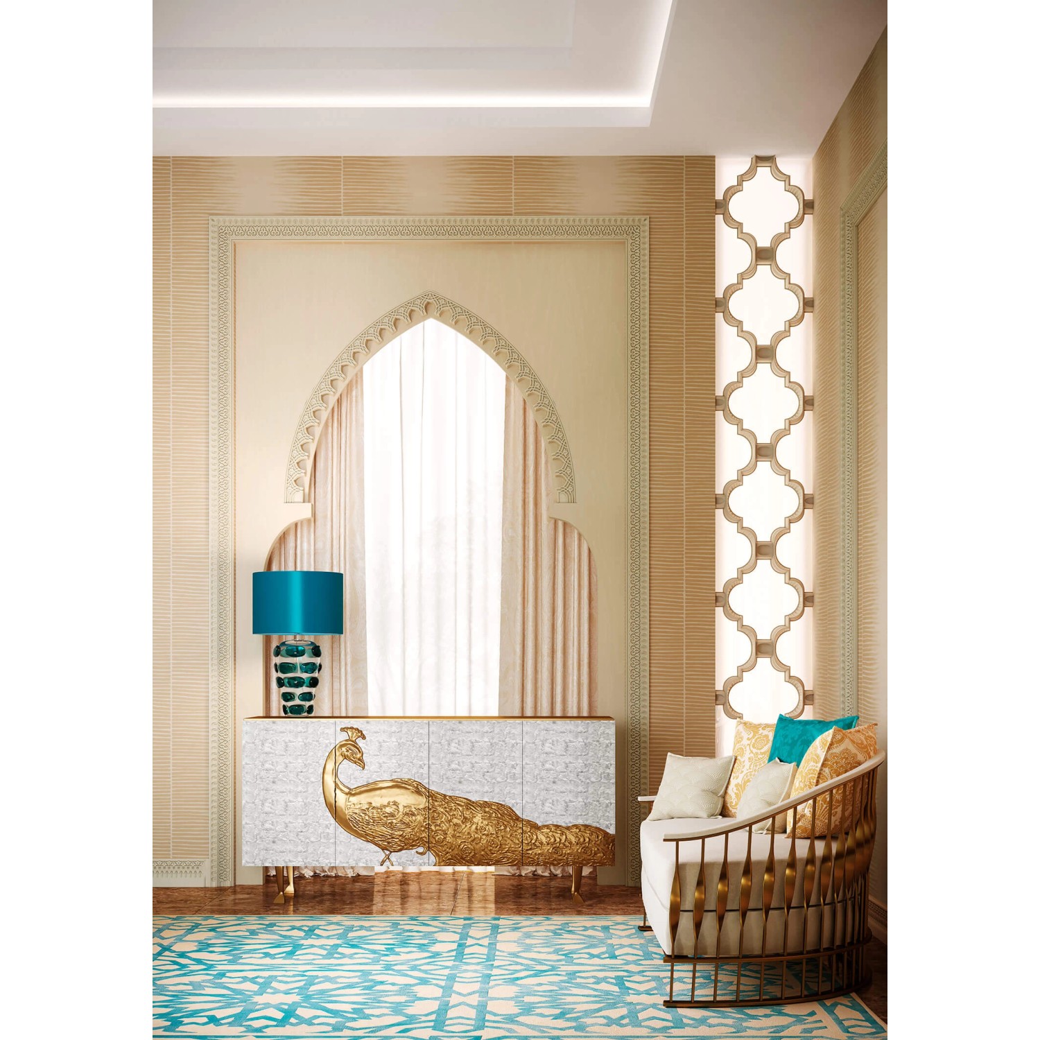 Weiße Wandleiste im orientalischen Stil (200 cm) als Friesleiste/Zierleiste.