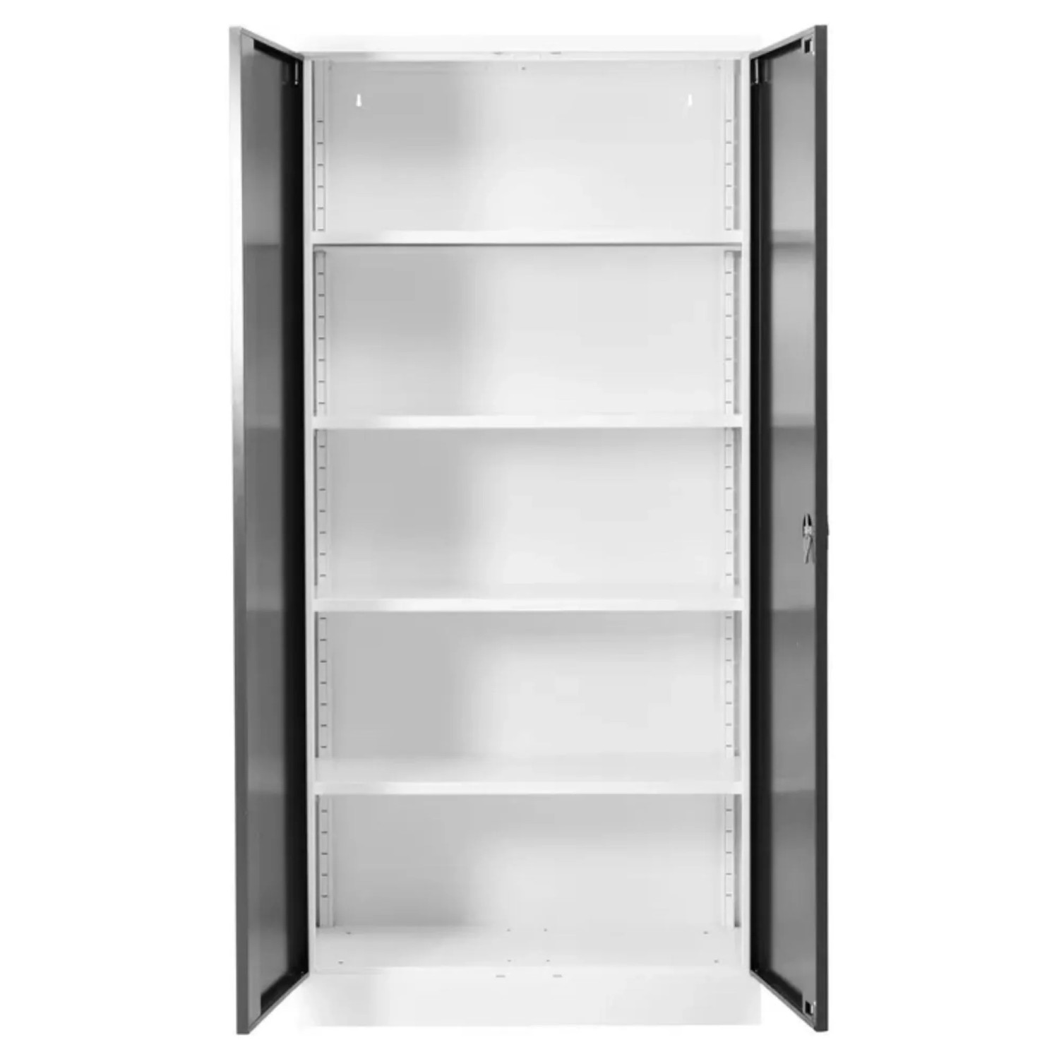 PROREGAL Stahlschrank Bee 9 Fachböden HxBxT 195 x 92 x 60 cm Pulverbeschichtetes & Verstärktes Fachbodenmaterial Weiß & Schwarz