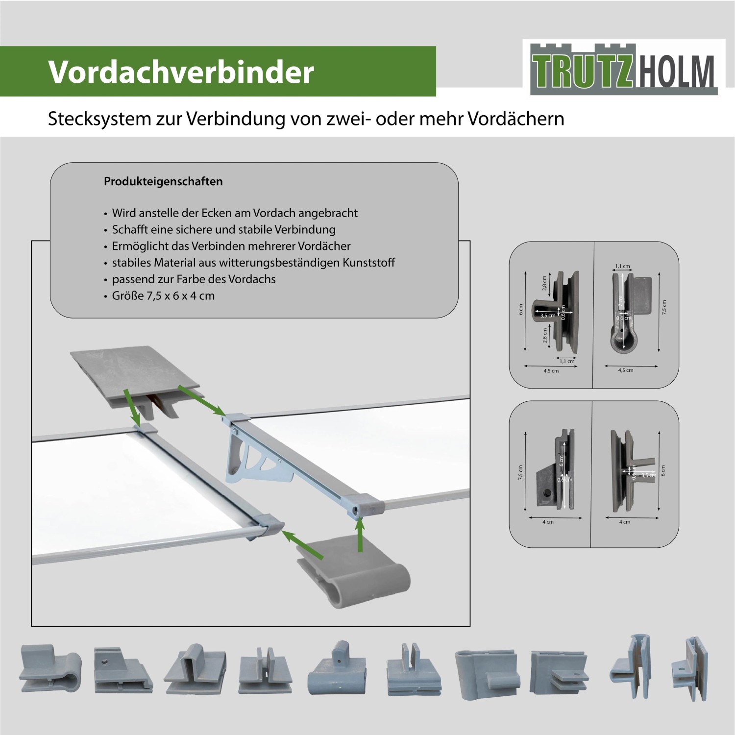 TRUTZHOLM Vordachverbinder Stecksystem zur Verbindung mehrerer Vordächer.