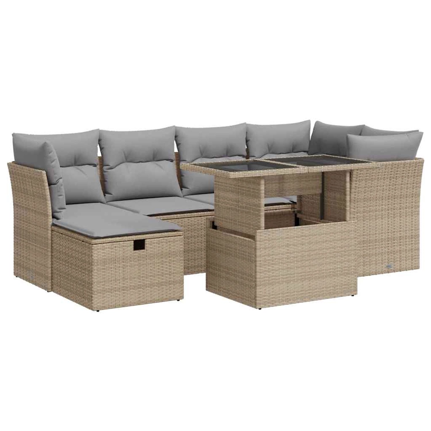 vidaXL 7-Tlg Garten-Sofagarnitur mit Kissen Beige Poly Rattan 3327779