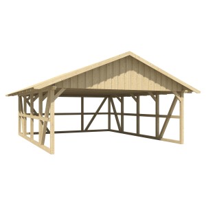 Skan Holz Carport Schwarzwald mit Dachschalung und Rückwand aus naturbelassenem Holz.