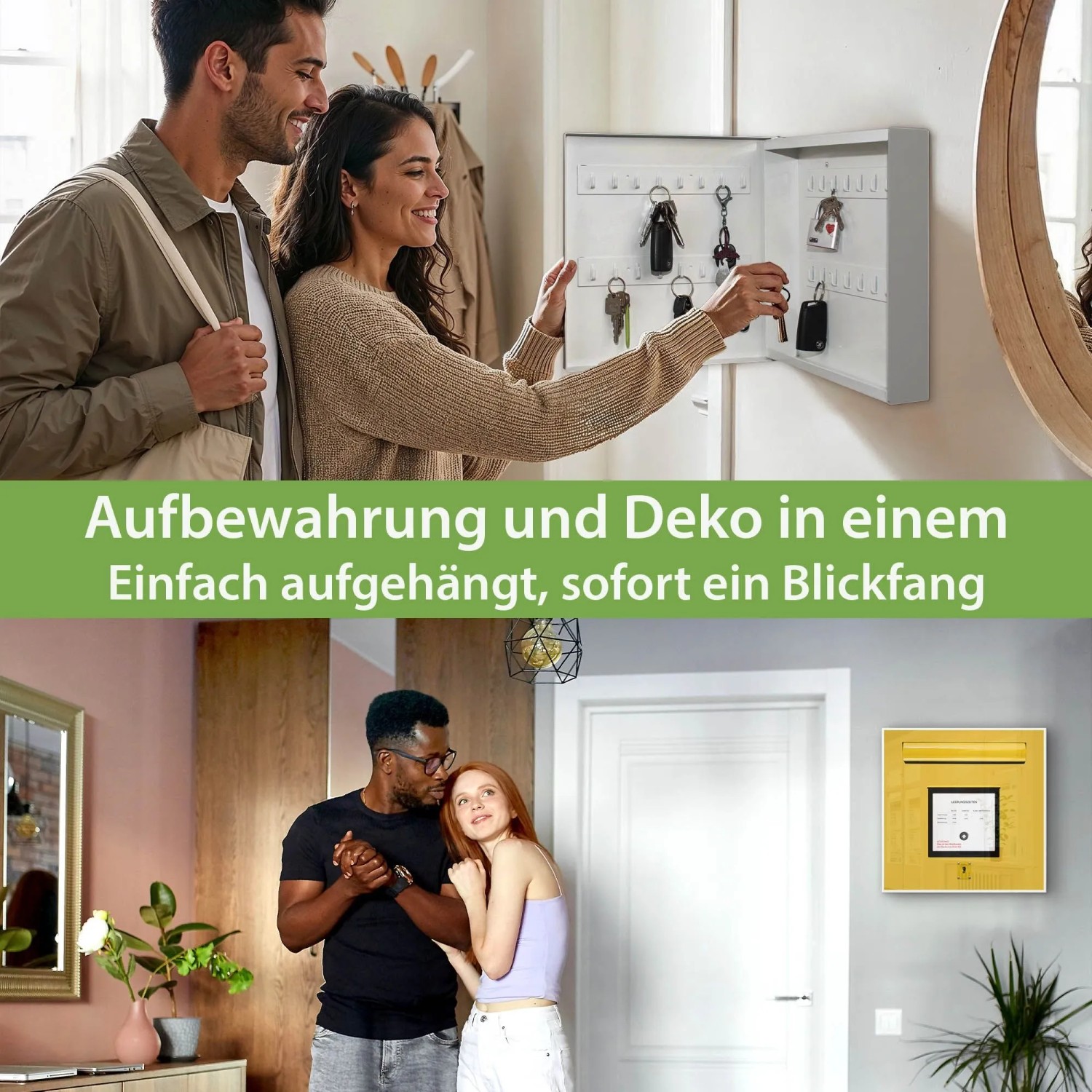 Banjado Großer Schlüsselkasten Metall 30x30cm Weiß Scharnier Links 50 Haken Beschreibbar Magnetisch Motiv Briefkasten Gelb