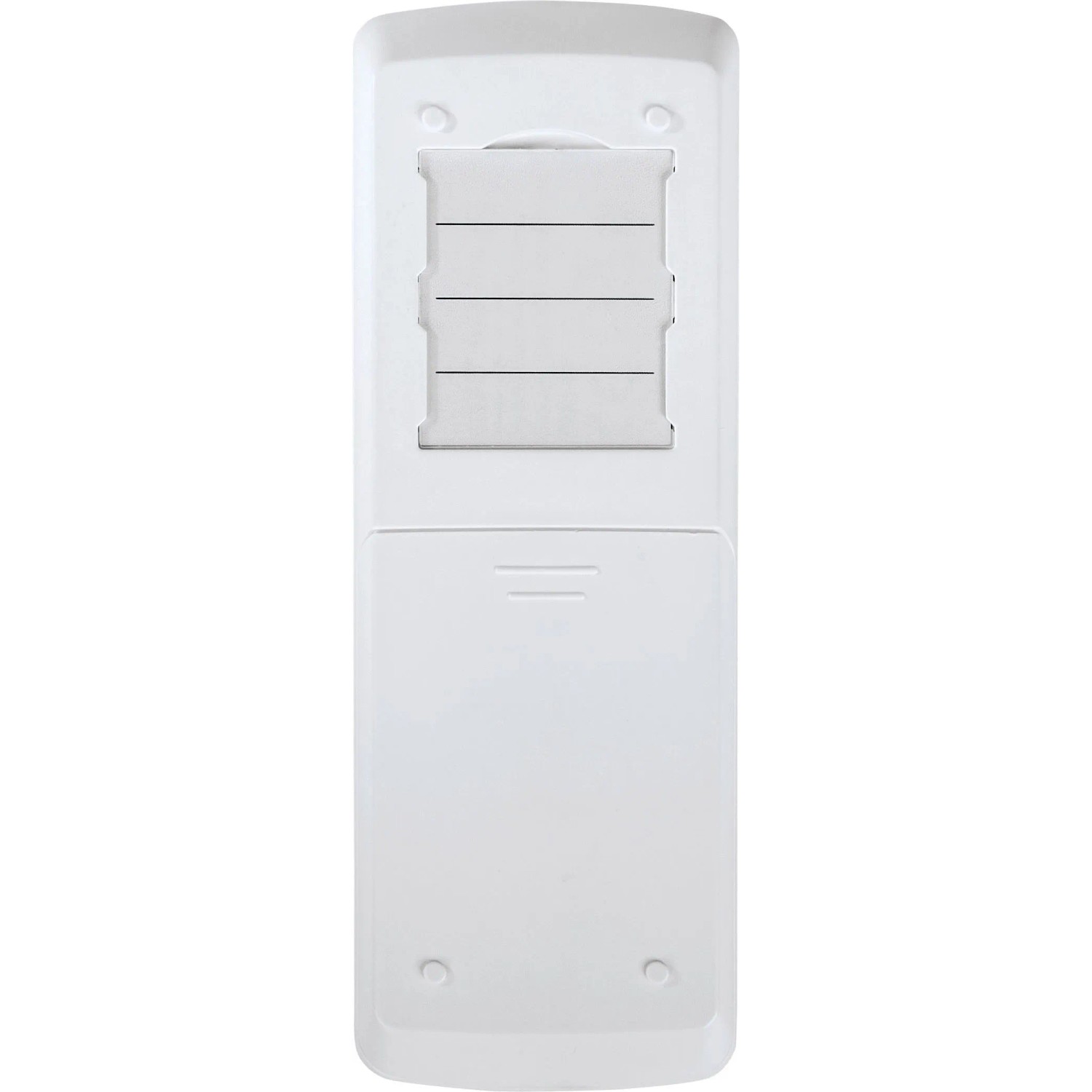 Weiße Homematic IP Fernbedienung 8 Tasten, Rückseite mit austauschbarem Beschriftungsfeld für Hausautomation.