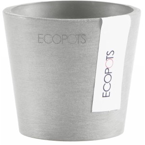 Ecopots Amsterdam Mini Pflanztopf, weißgrau, 8 cm, aus robustem Stein- und Recycling-Kunststoff.