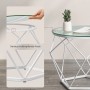 Vasagle Wohnzimmertisch 2er Set, rund, weiß-transparent, Details zu Glasplatte, Gestell und Füßen.