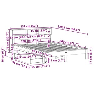vidaXL Massivholzbett mit Regal ohne Matratze 120x200 cm Kiefer 3309812
