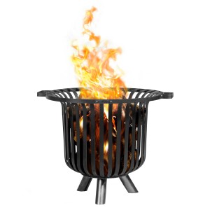 Schwarzer CookKing Feuerkorb Verona aus Stahl, 60x60x52 cm, mit brennendem Holz.