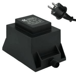 Schwarzer Kerry Electronics Trafo 105W mit Netzkabel und 2-Pin-Stecker für Elektroinstallation.