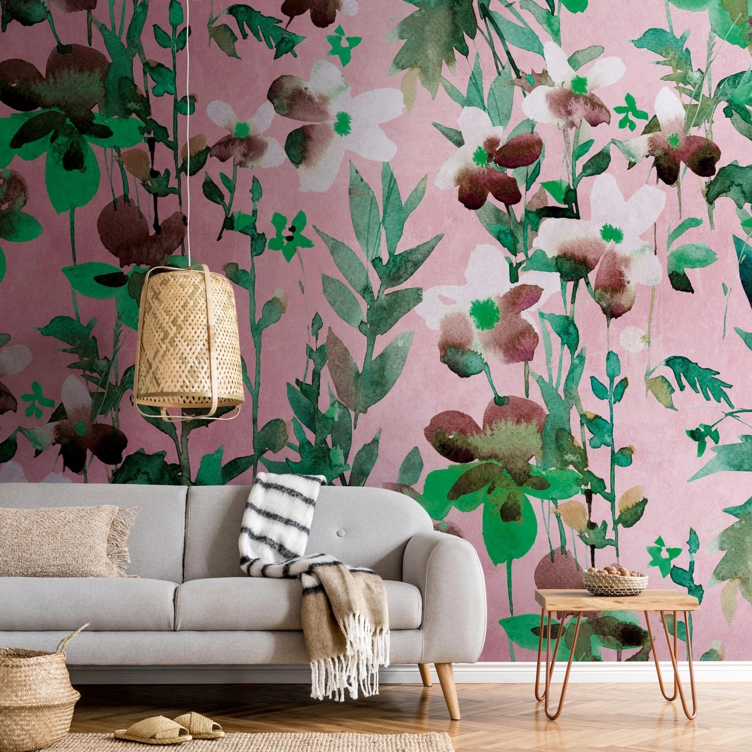 PROFHOME 382731-GU Fototapete Blumen Matt Grün Rosa Weiß Braun 3,71 m x 2,8 günstig online kaufen