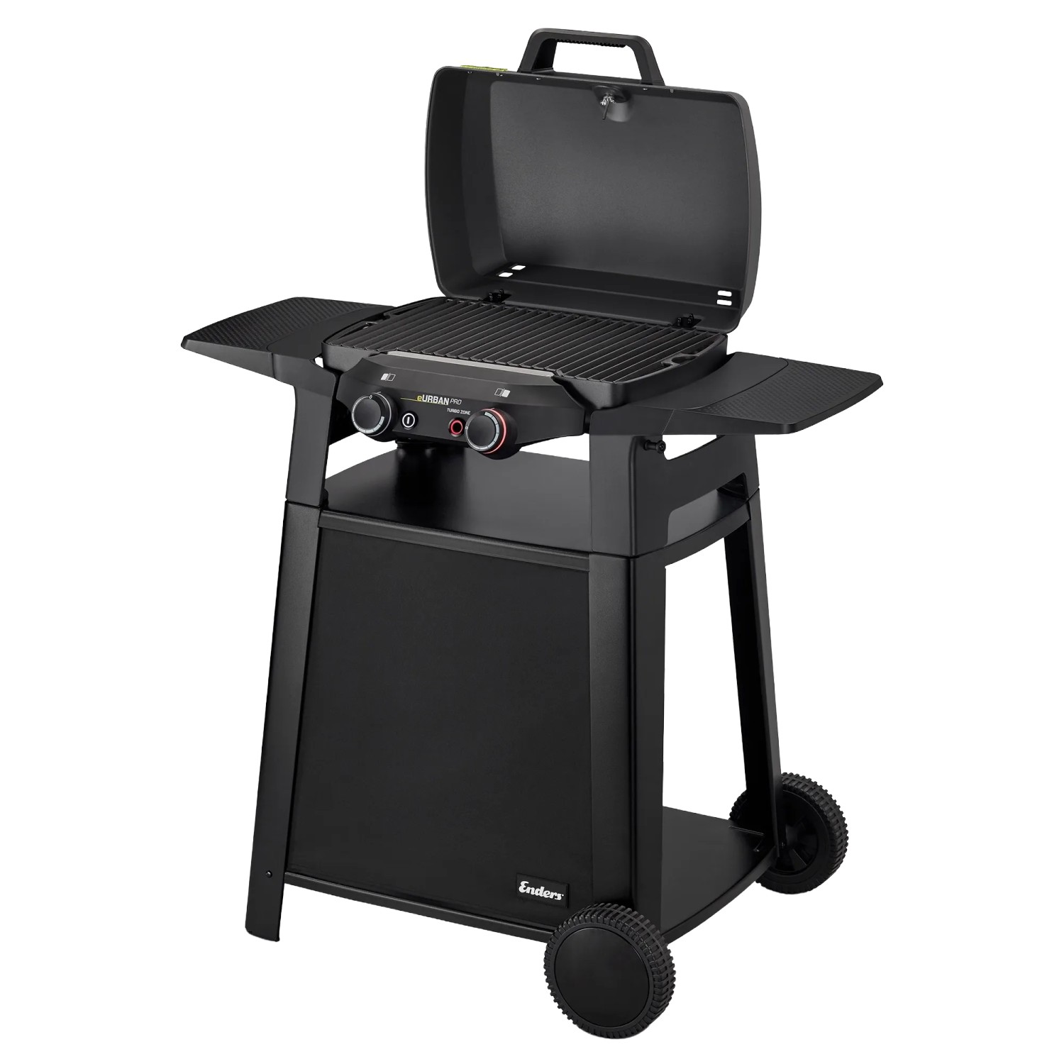 Enders Elektrogrill eUrban Pro 2 Turbo mit Trolley, Grillfläche und Seitenablagen.
