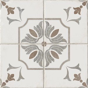 Cersanit Albergo Bodenfliese mit floralem Dekor in Beige und Grau, 42x42 cm.