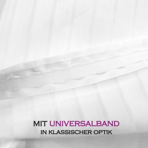 Detailaufnahme: Weiße, halbtransparente Gardine Lisa mit Universalband für Fenstervorhänge.