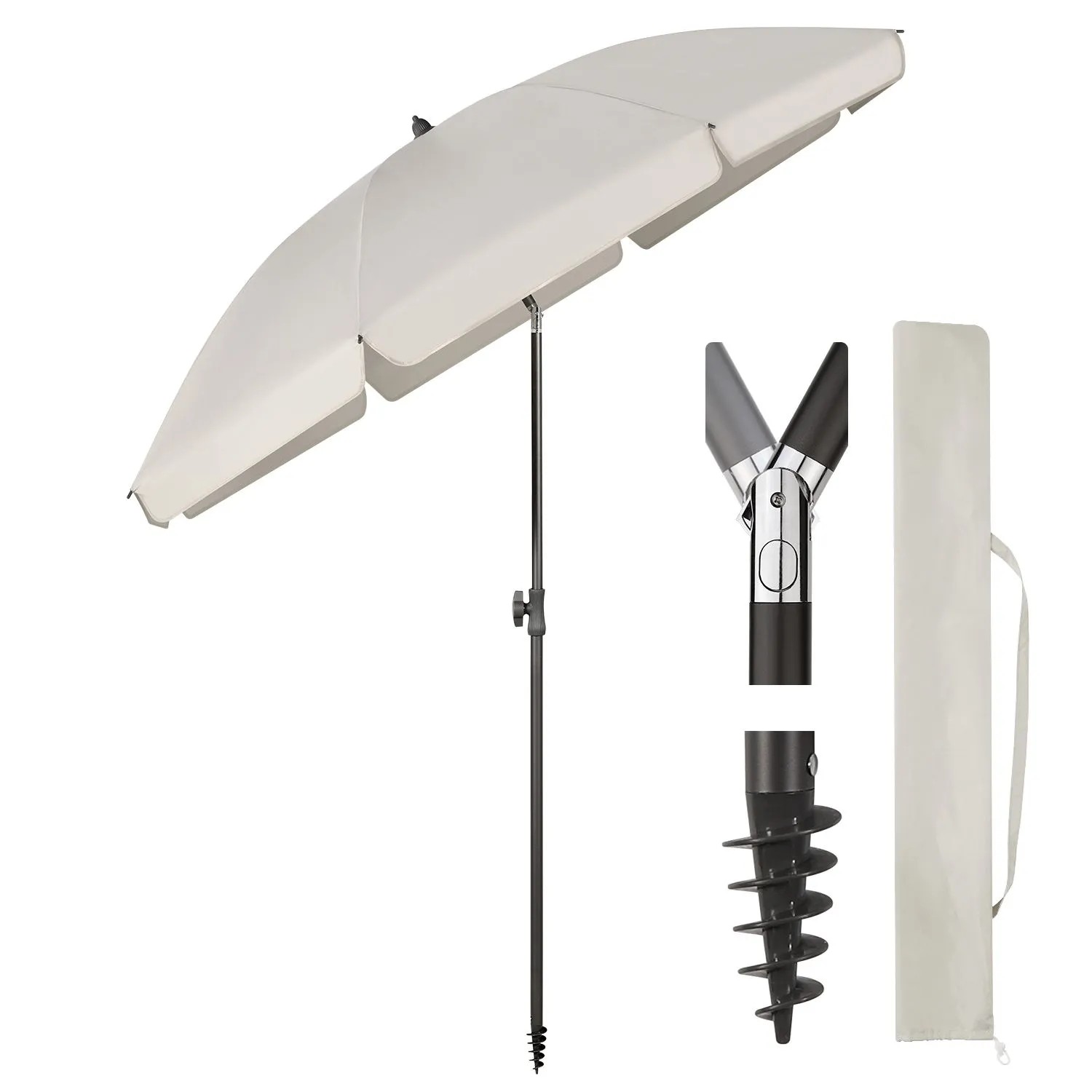Sekey Sonnenschirm 180 cm Sonnenschirm UV50+ Balkonschirm mit Tragetasche und Bodenhülse