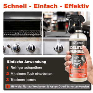 bio-chem Edelstahlreiniger 750 ml Pflegespray Streifenfrei mit Mikrofasertuch