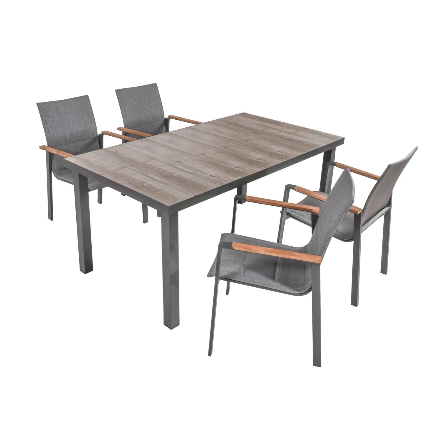DELUKE Garten-Sitzgruppe FALK 5-tlg. Teaktelgrau Gartenmöbel-Set Gartengarnitur Garten-Essgruppe Stapelstühle Esstisch