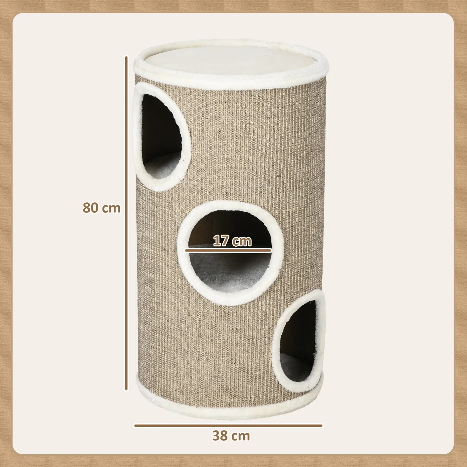 PawHut Katzenbaum Kratztonne mit 3 Ebenen und Höhlen, beige/weiß.
