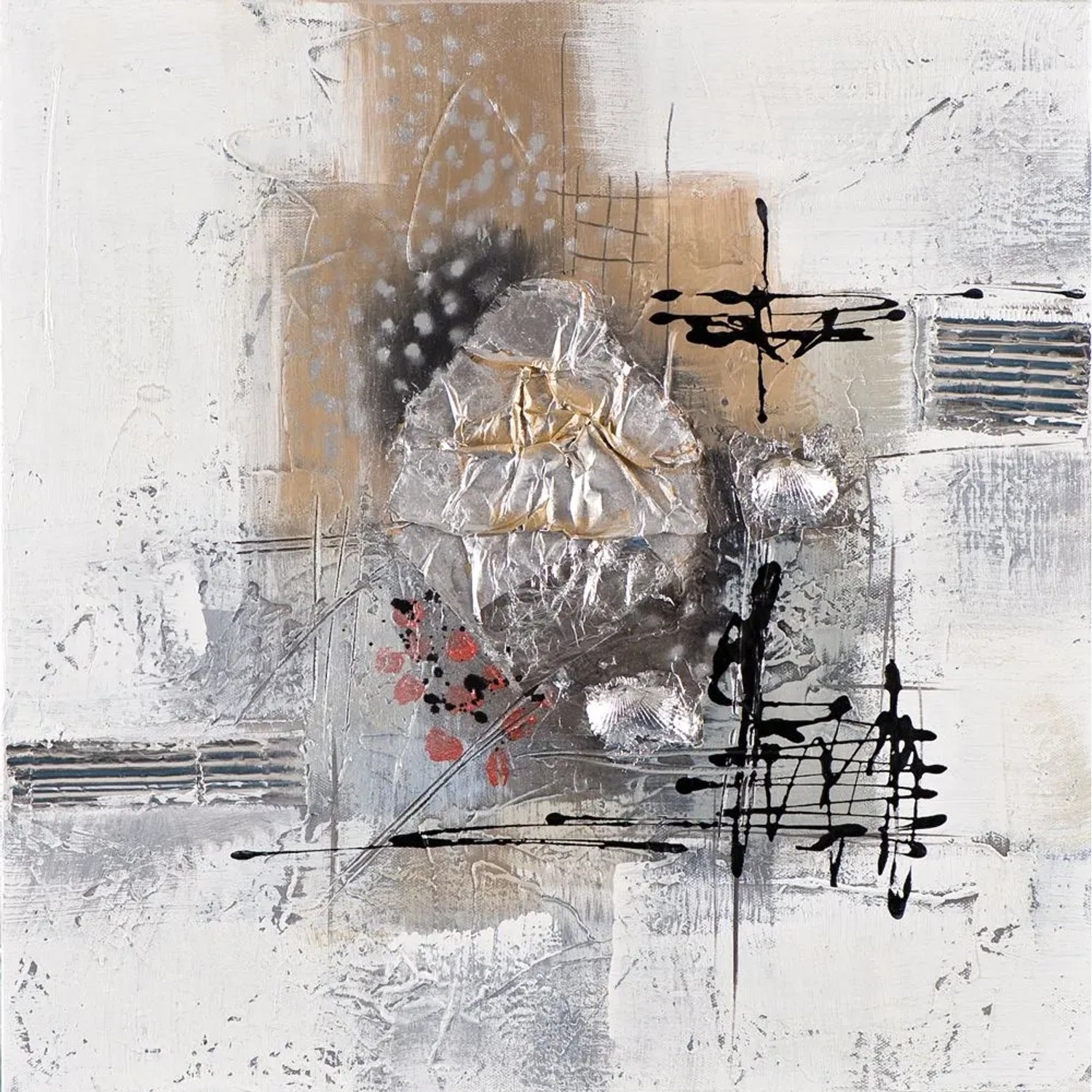 Art Universe Leinwandbild Muscheln in Silber 40 x 40 cm
