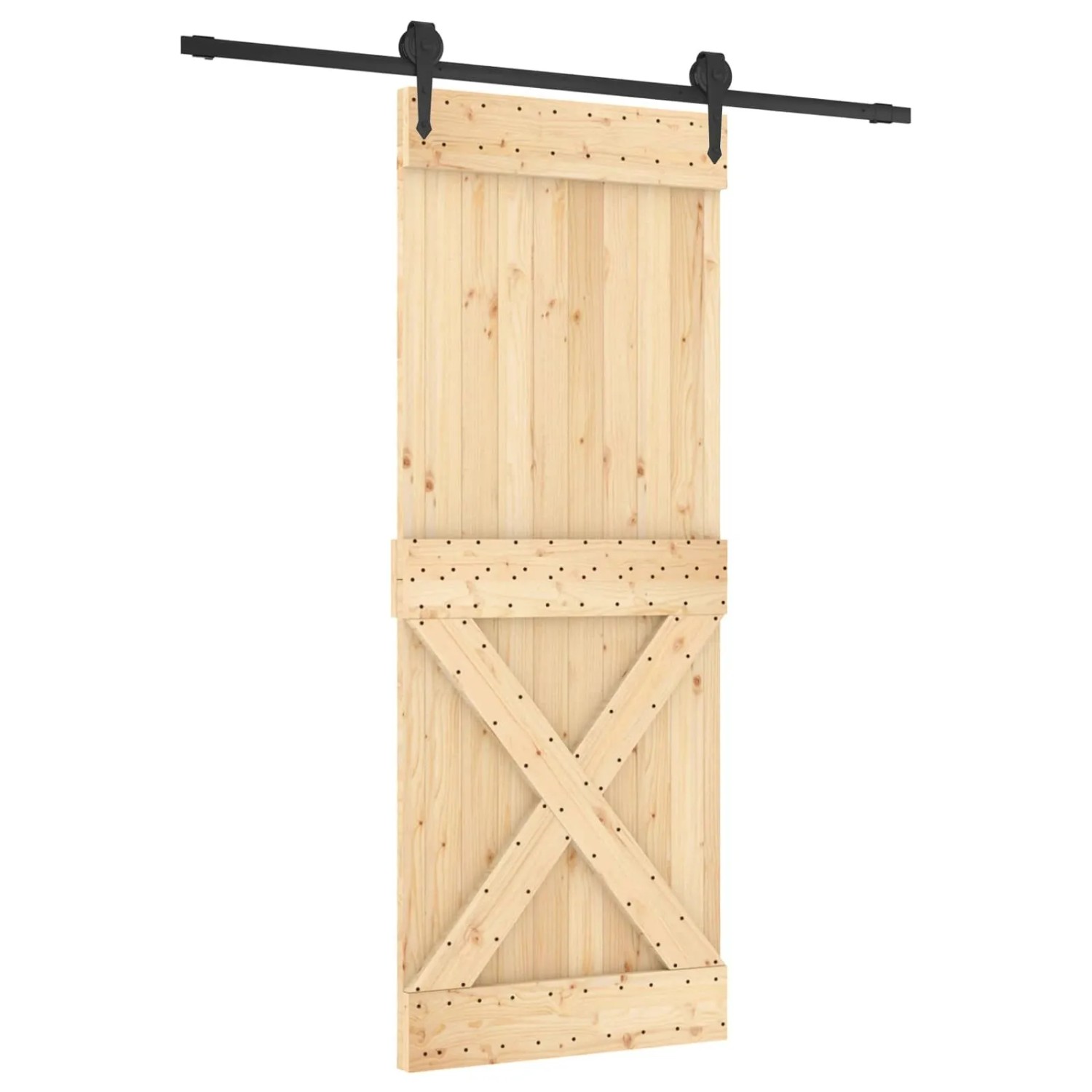 vidaXL Schiebetür Natur und Schwarz 80 x 210 cm Massivkiefer 3445130