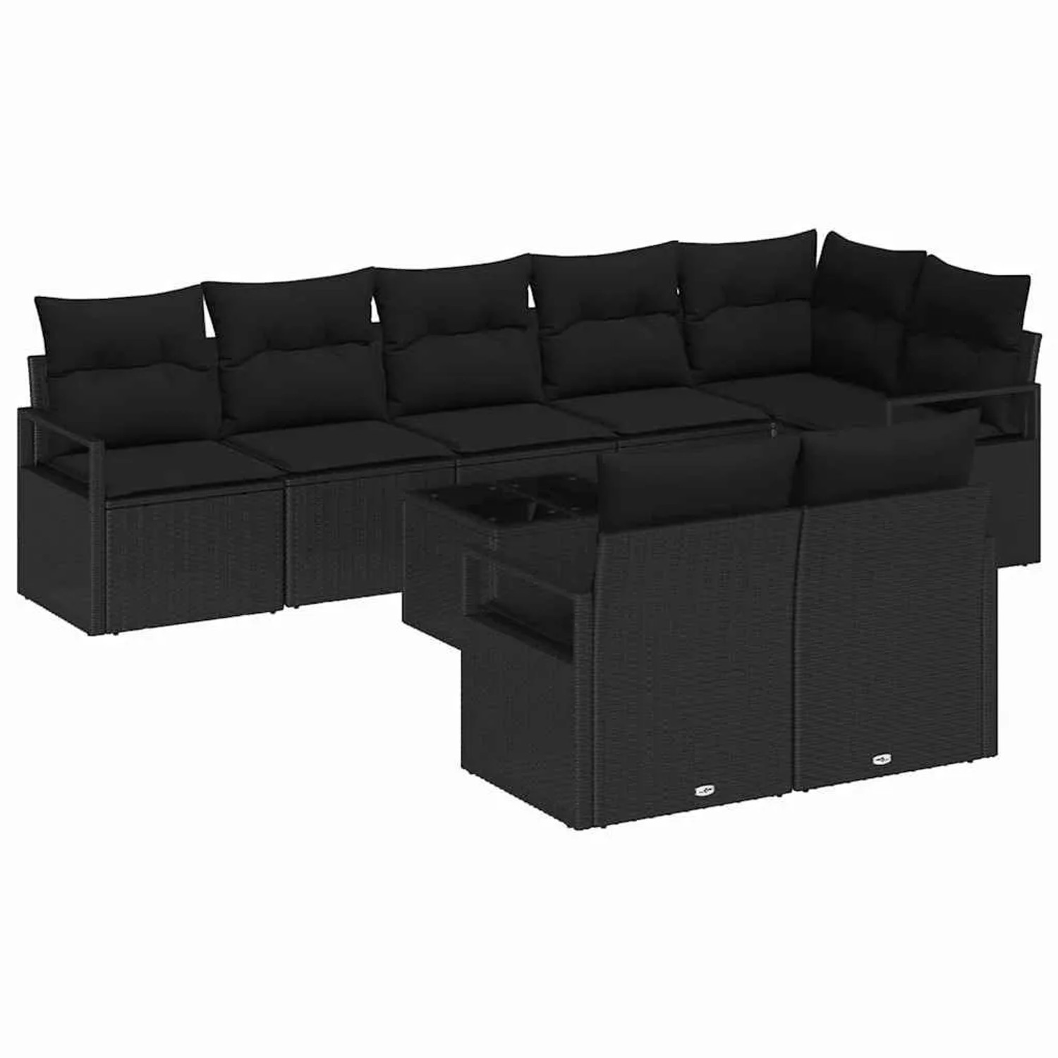 vidaXL Gartensofa-Set mit Kissen 9 Stk Schwarz Poly-Rattan 3355112