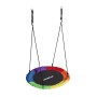 Bunte Relaxdays Nestschaukel mit Kissen, Stahl, Ø 100 cm, für Kinder zum Schaukeln und Entspannen.