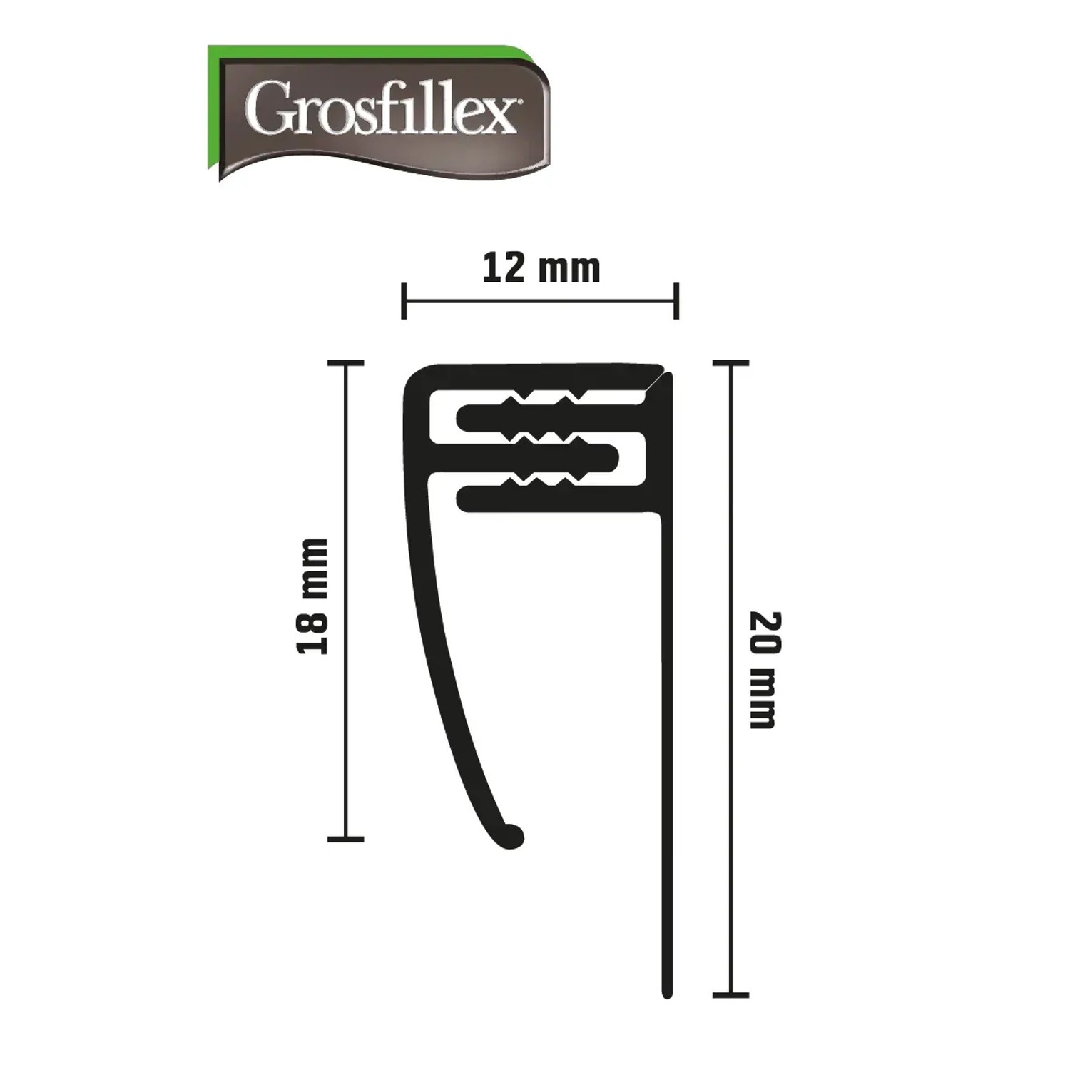 Grosfillex Abschlussprofil, Kohle, klippbar, für 5-8 mm Paneele, Querschnitt.