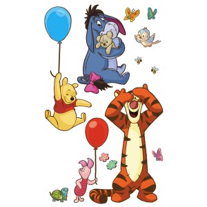 Disney Wandtattoo mit Pu der Bär, Tigger, I-Aah und Ferkel mit Ballons, 127x200cm.