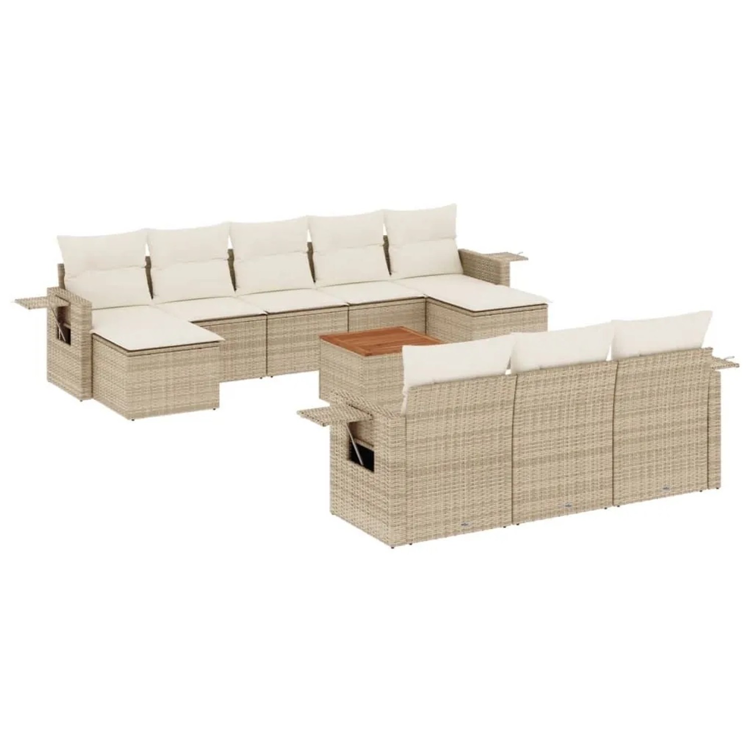 vidaXL 11-Tlg Garten-Sofagarnitur mit Kissen Beige Poly Rattan 3224784