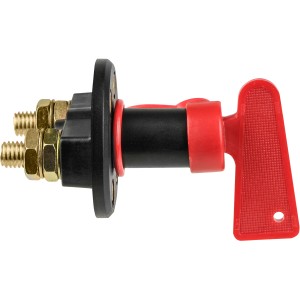 Calima Batterie-Trennschalter für Autoanhänger, Wohnmobil und Boot mit rotem Schlüssel.