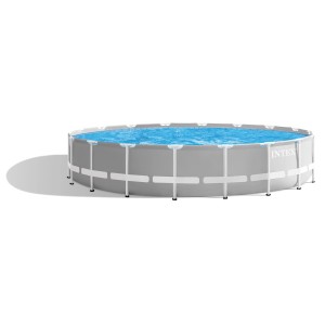 Grauer Intex Frame Pool-Set Prism Rondo, Ø 549 cm, gefüllt mit Wasser.