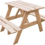 Timbela Kindersitzgarnitur M012-1 Klein aus Holz, ideal für den Garten. Kindermöbel-Set mit Tisch und Bänken.