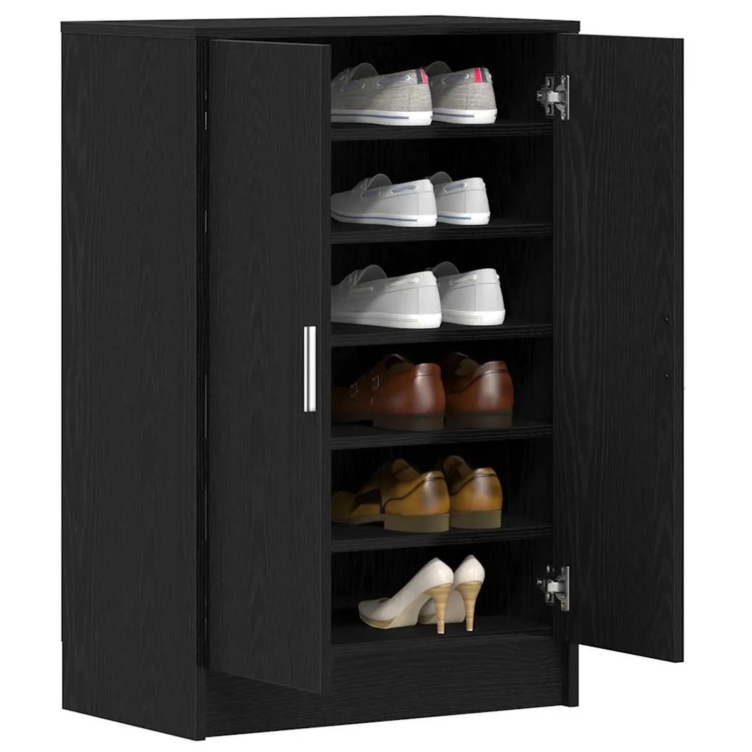 vidaXL Schuhschrank in Schwarz Eichen-Optik, offene Tür zeigt Schuhfächer.