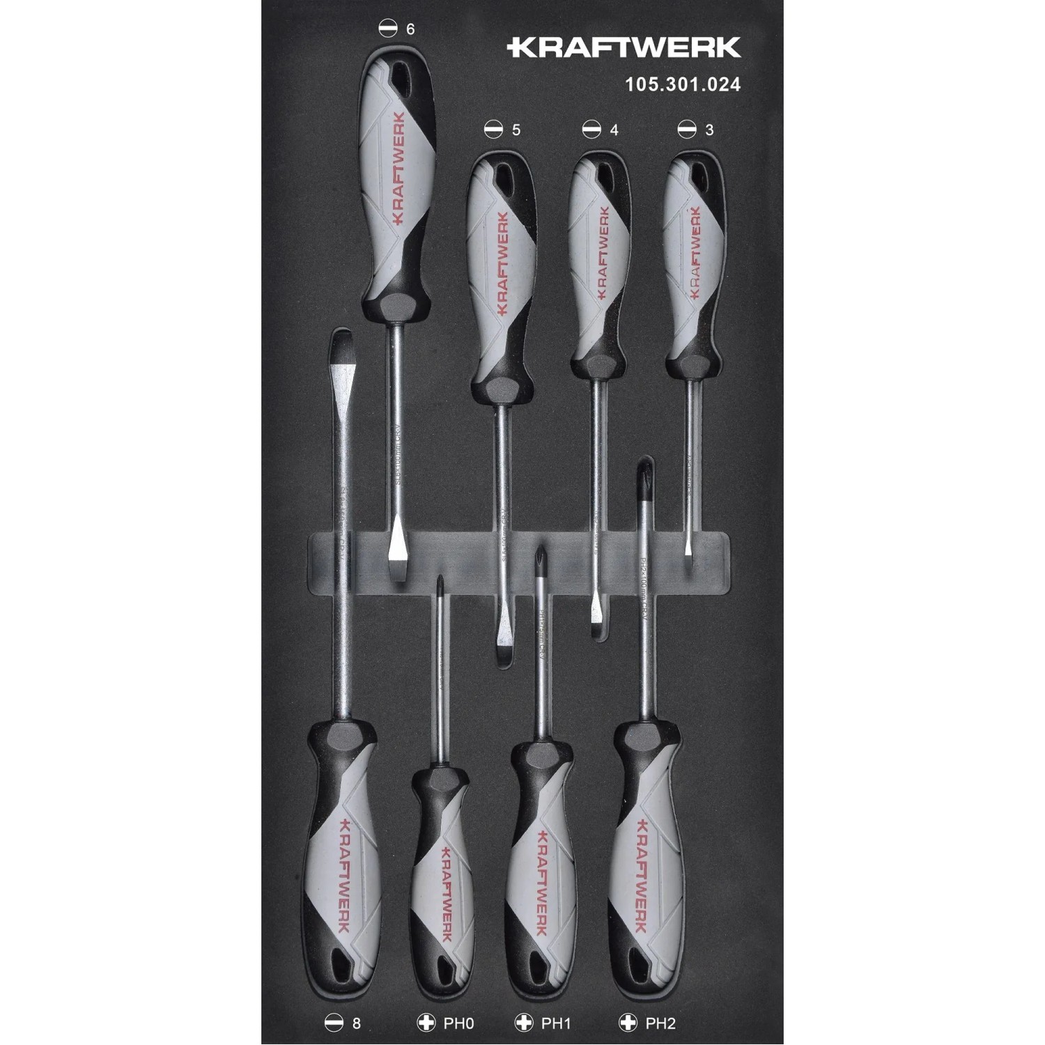 Kraftwerk Schraubendreher-Set 8-tlg. 20x40-Einsatz Schwarz-Grau