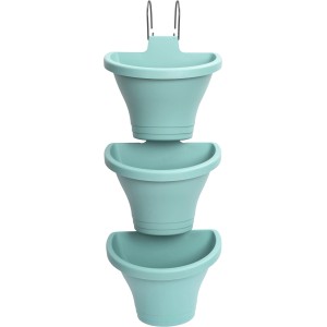 Elho Geländertopf Corsica 3er-Set in Mint: Vertikale Hängetöpfe aus recyceltem Kunststoff für den Balkon.