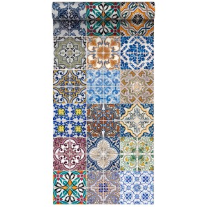 ESTAhome XXL-Vliestapete Spanische Fliesen Blau Orange Grün Und Beige 50 X 900 Cm - 158603