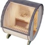 FinnTherm Fasssauna Mini XS aus Fichte mit Glas-Eingangstür und Dachschindeln.