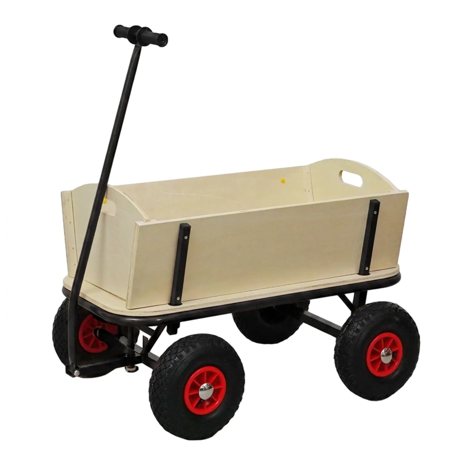 PROREGAL Profi Bollerwagen BOLLY HxBxT 97x90x60cm Traglast 150kg Luftbereifung Schwarz Handwagen Holzbollerwagen Transportwagen