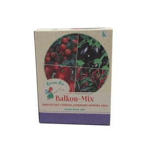 Grüne Fee Balkon-Anzucht-Set mit Tomaten, Aubergine, Paprika und Chili.