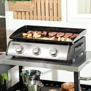 Outsunny Gasgrill aus Edelstahl mit Grillplatte, 63x47x25cm. Ideal für Camping und Garten.