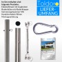 Toldoro Sonnensegelmast 2,5m Set: Edelstahlpfosten, Bodenhülse, Spanner, Karabiner und Montageanleitung.