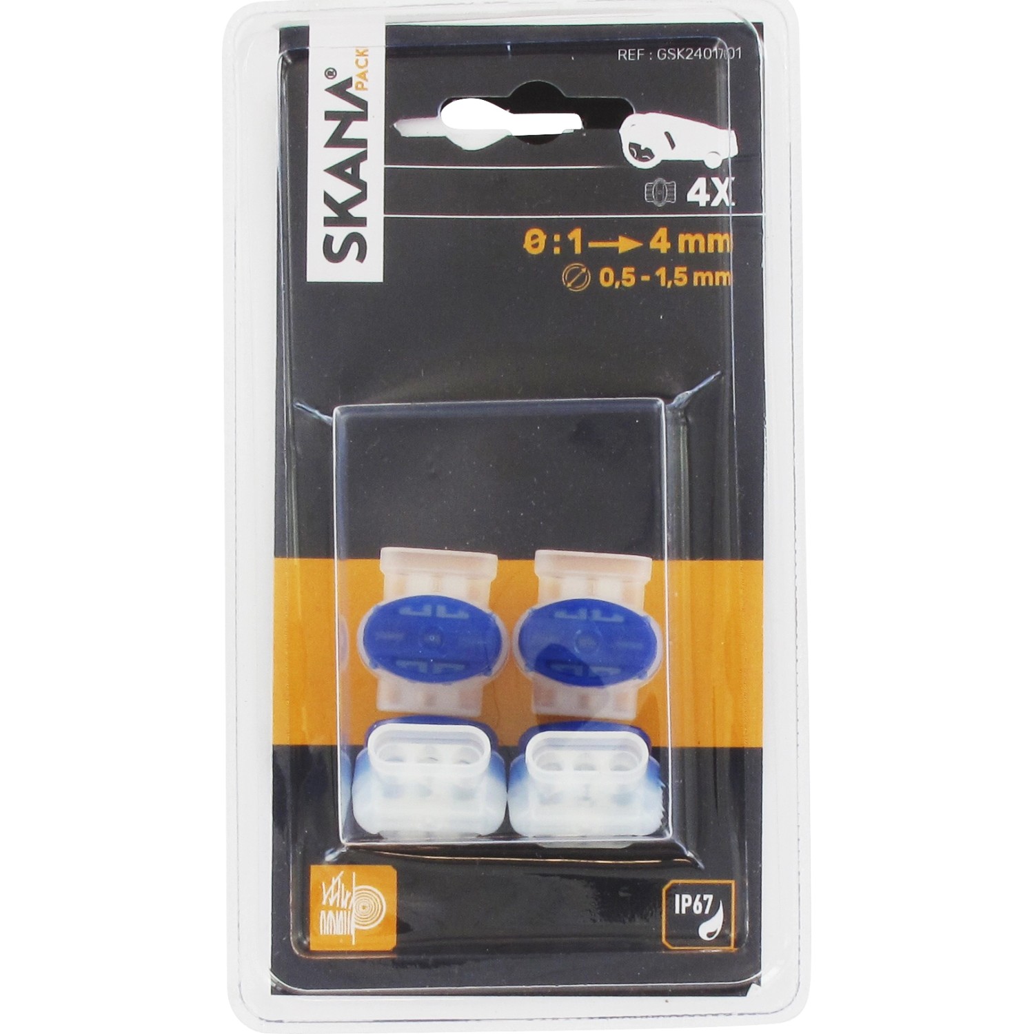 Skana Leitungsverbinder 3-polig, 4er-Pack für Rasenmäher-Zubehör. Wasserdicht und ideal für den Außenbereich.