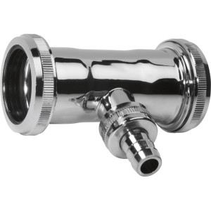 Verchromtes Rohrstück mit Schlauchverschraubung (20 mm) für Waschmaschinen-Ablauf.