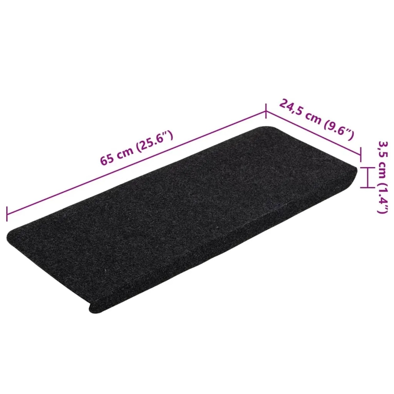 Schwarze VidaXL Stufenmatte, selbstklebend, 65x24,5x3,5 cm, Set mit 15 Stück.