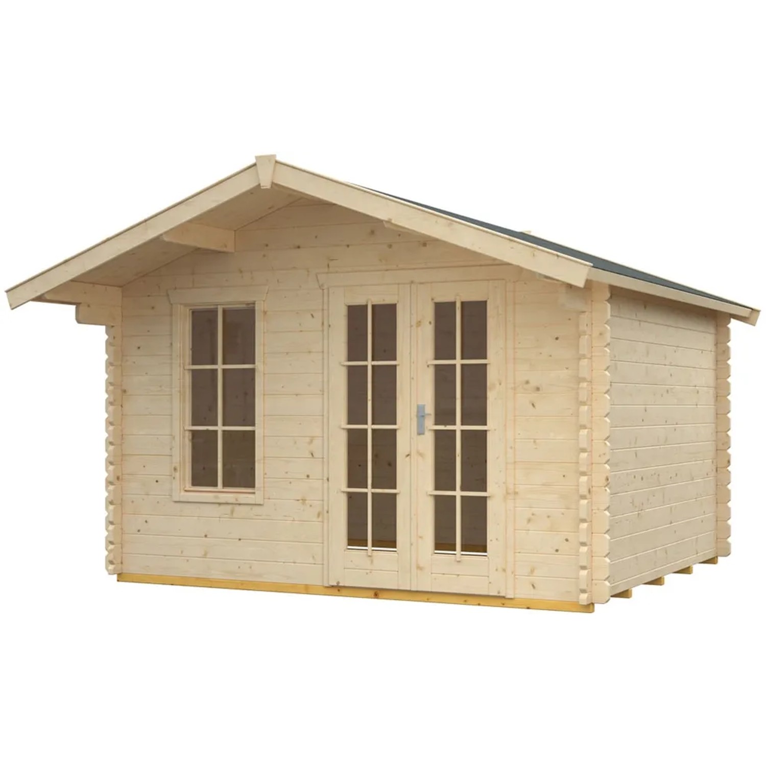 Skan Holz Gartenhaus Langesund 1 aus Naturholz, 340x250 cm. Holz-Gartenhaus mit Doppeltür und Fenster.