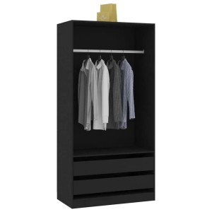 Schwarzer Kleiderschrank (100x50x200 cm) mit Schubladen und Kleiderstange.