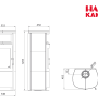 Technische Zeichnung Hark Kaminofen Nika ECOplus Negro mit Maßen für Planung und Installation.