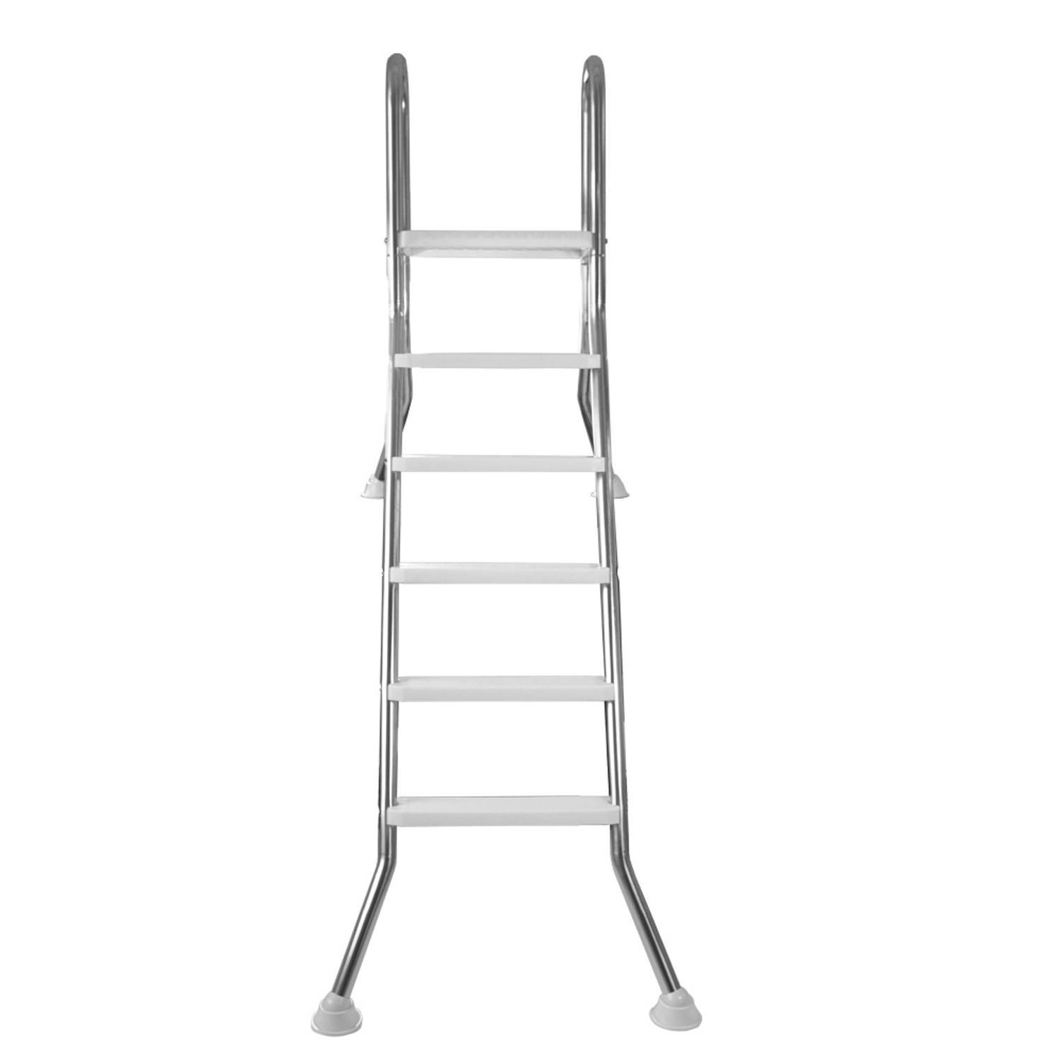 Evolution Poolleiter für teilversenkte Becken, Edelstahl V2A, mit 1+5 Stufen und Plattform.